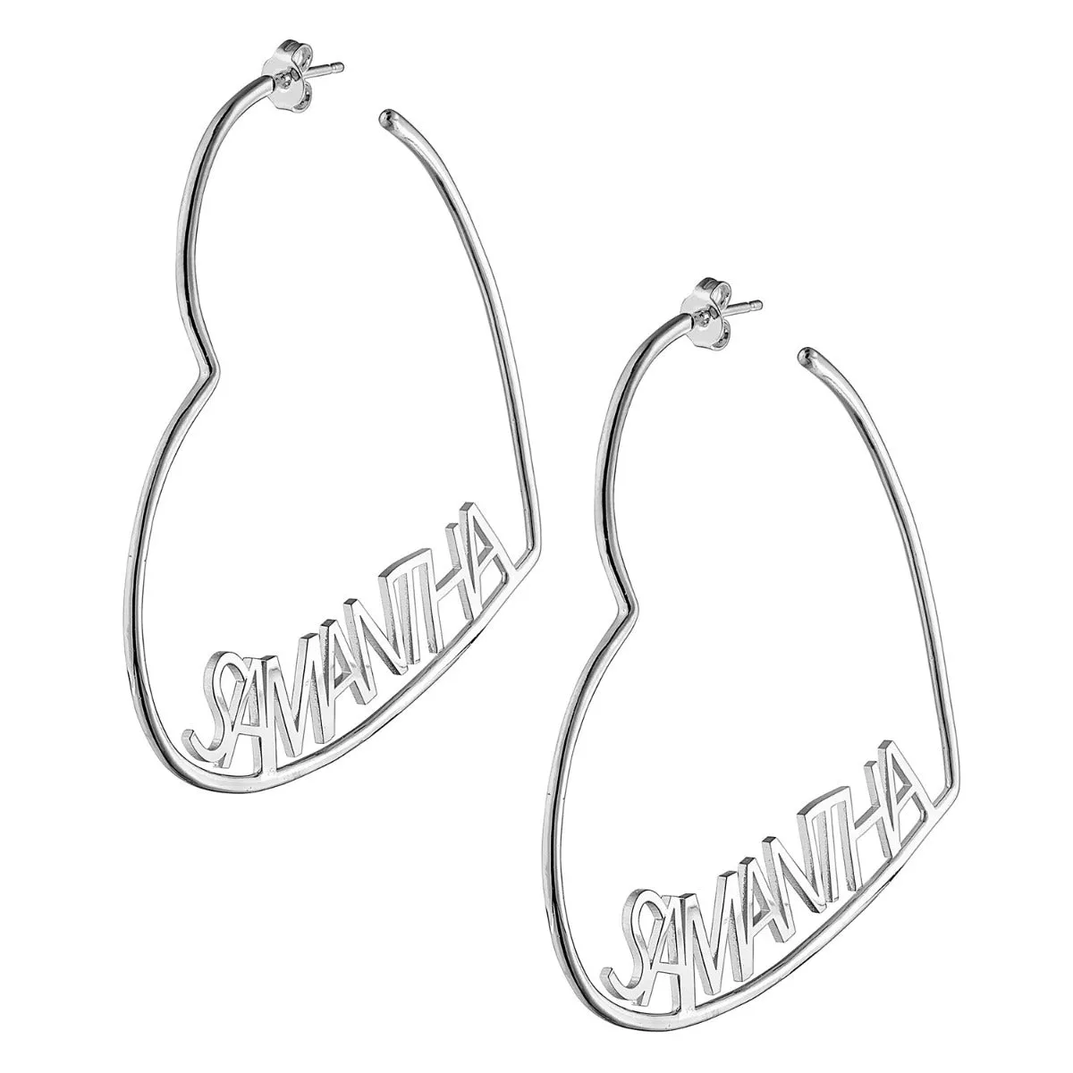 Silver Plated Personalized Nameplate Large Heart Hoop Earrings sold by Limoges Jewelry product image thumbnail 3