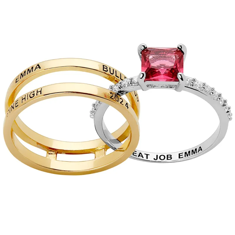 Ladies' 2-Tone 14K Gold Plated Class Ring with Jacket and CZ Accents sold by Limoges Jewelry