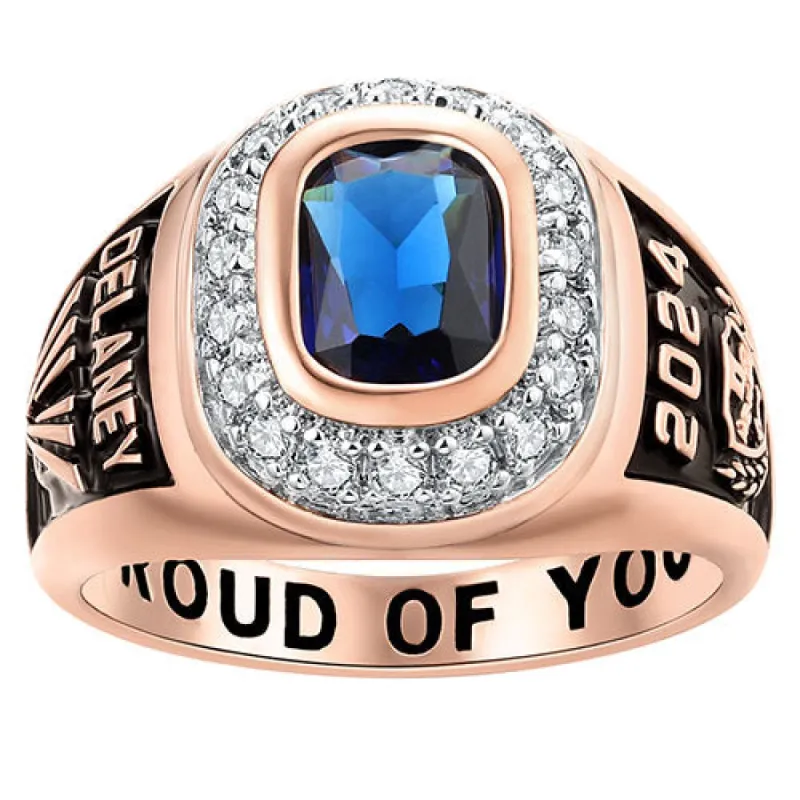 Women's 14K Rose Gold Plated CZ Encrusted Personalized Top Class Ring sold by Limoges Jewelry