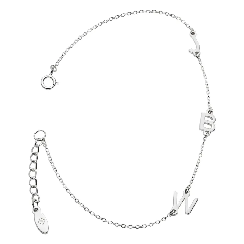 Sterling Silver Station 3-Initial Bracelet sold by Limoges Jewelry