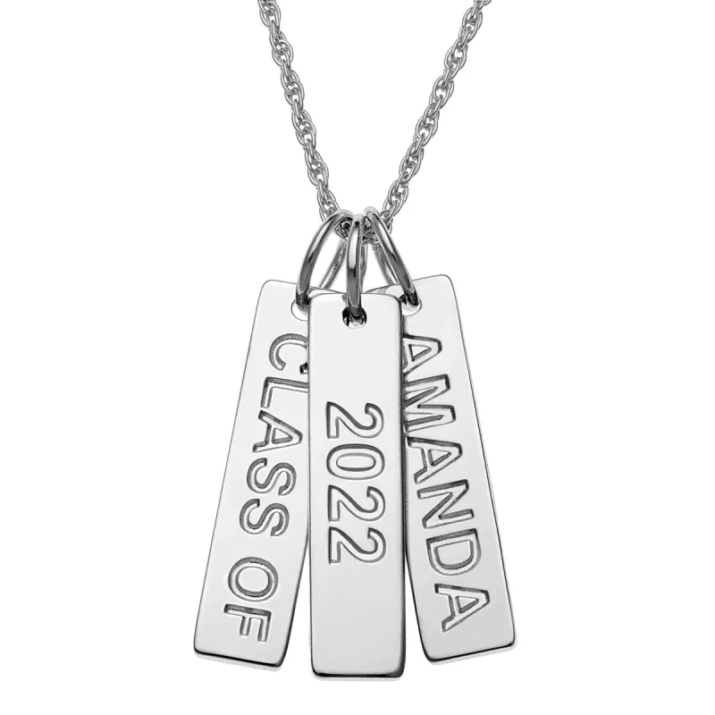 Sterling Silver Engraved Graduation 3 Tag Necklace sold by Limoges Jewelry