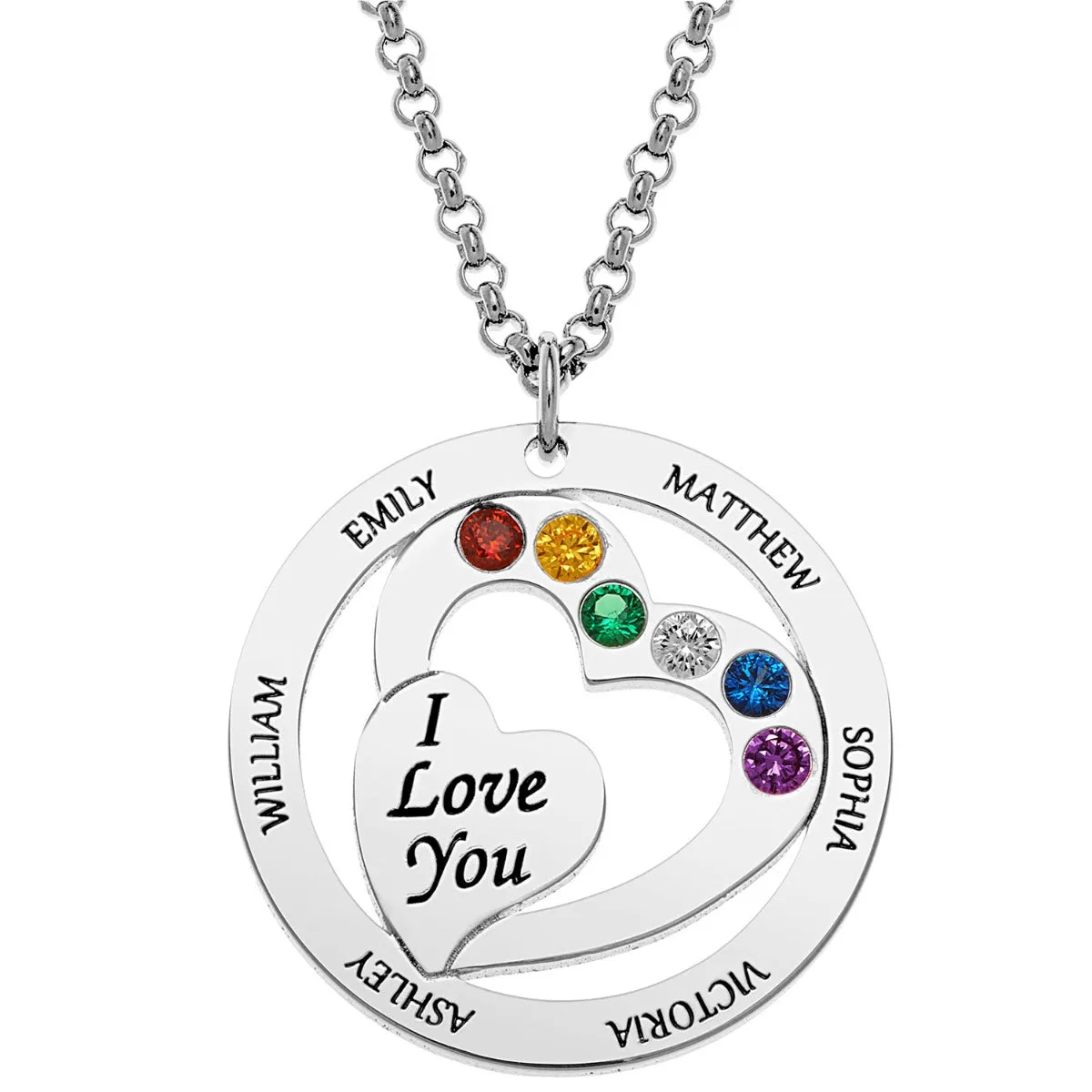 Personalized Engraved Name and Birthstone with I Love You Heart Necklace sold by Limoges Jewelry product image thumbnail 2