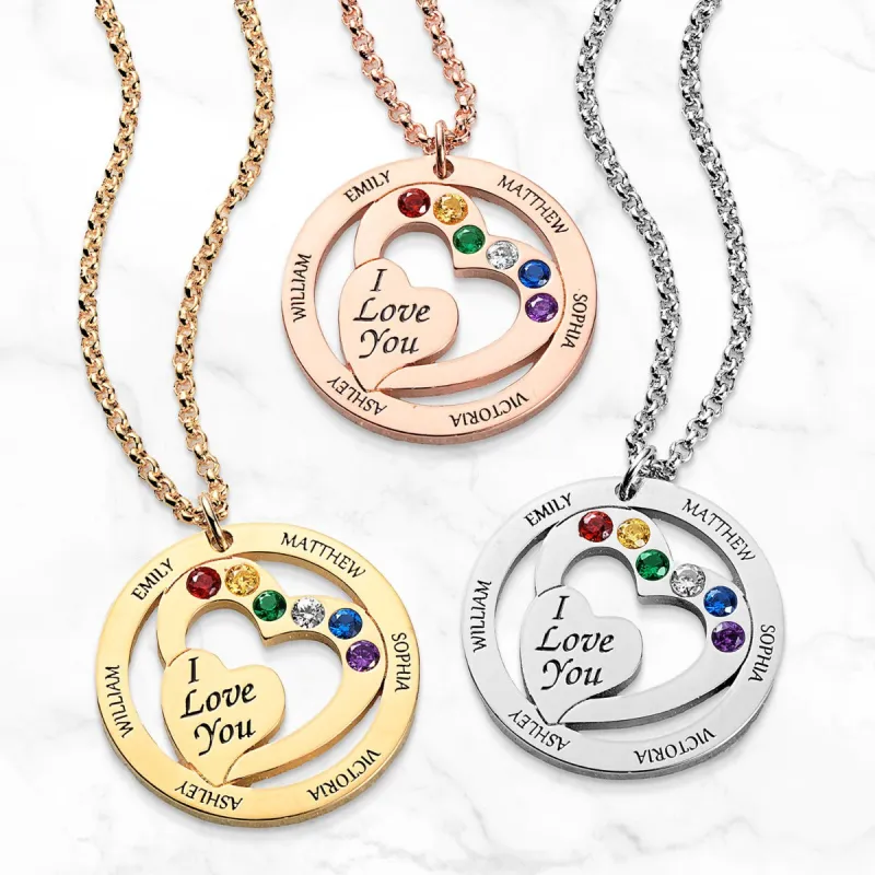 Personalized Engraved Name and Birthstone with I Love  You Heart Necklace sold by Limoges Jewelry