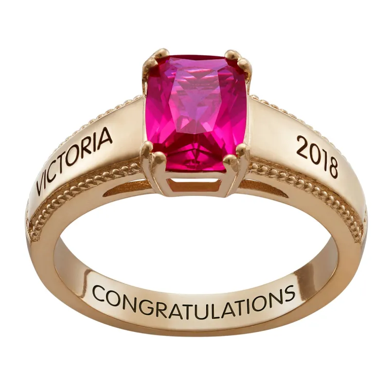 10K Yellow Gold Name and Birthstone Class Ring sold by Limoges Jewelry