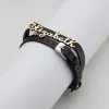 14K Gold over Sterling Script Name Leather Wrap Bracelet and Choker sold by Limoges Jewelry