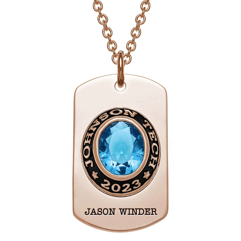Men's Rose Gold CELEBRIUM  Personalized Oval Cut Birthstone Graduation Dog Tag Necklace sold by Limoges Jewelry