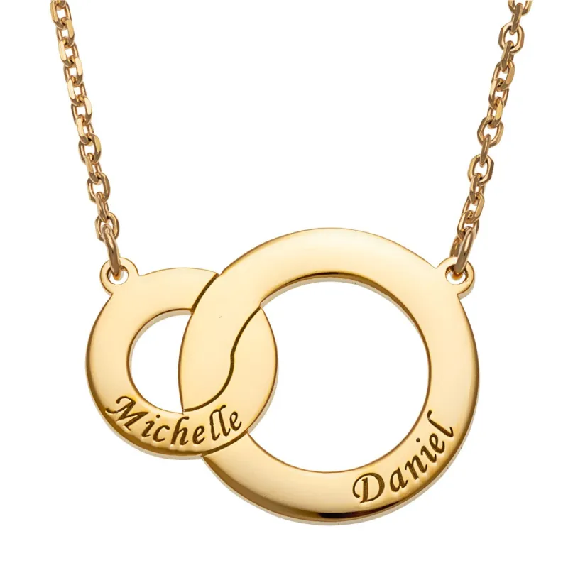 14K Gold over Sterling Engraved Interlocking Circles Necklace sold by Limoges Jewelry