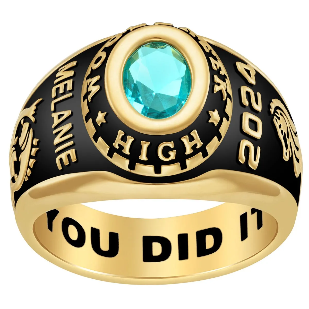 Ladies Yellow CELEBRIUM Traditional Oval Stone Class Ring sold by Limoges Jewelry