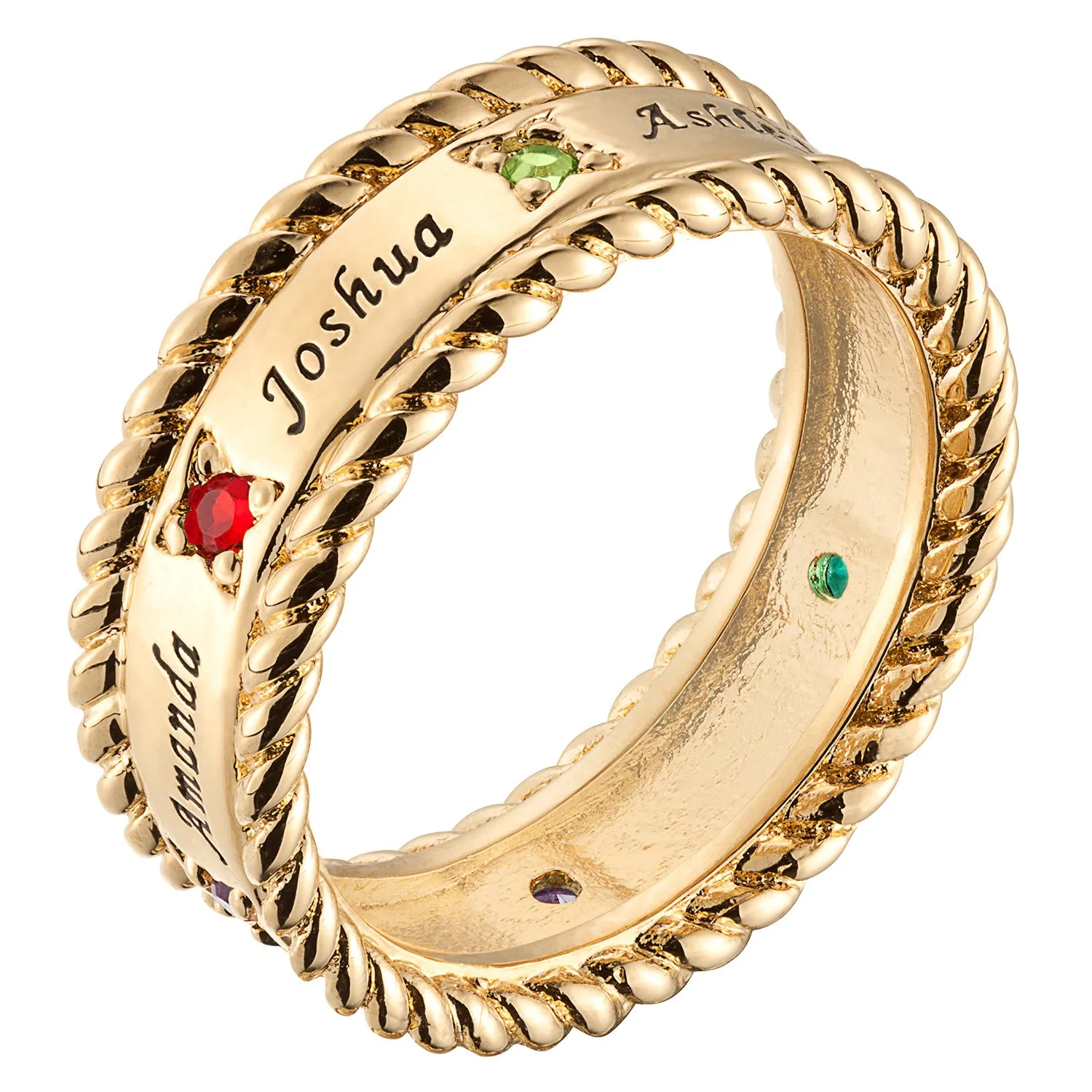 14K Gold over Sterling Family Name and Birthstone Rope Edged Band sold by Limoges Jewelry product image thumbnail 2