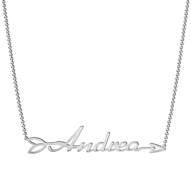 Sterling Silver Script Name Arrow Necklace sold by Limoges Jewelry