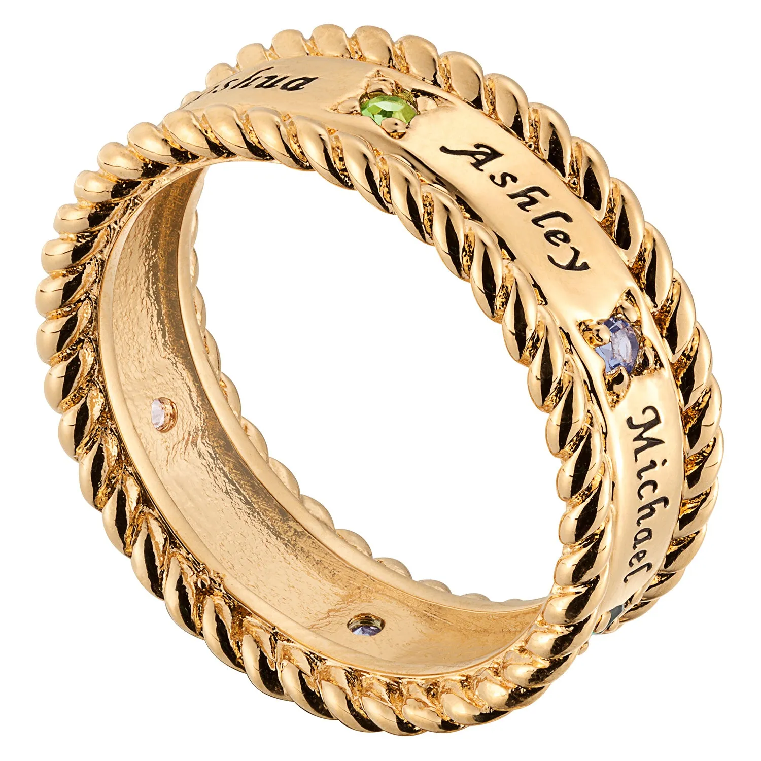 14K Gold over Sterling Family Name and Birthstone Rope Edged Band sold by Limoges Jewelry product image thumbnail 3