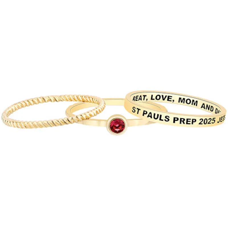 Women's 14K Gold Plated Round Birthstone Stackable Class Ring sold by Limoges Jewelry