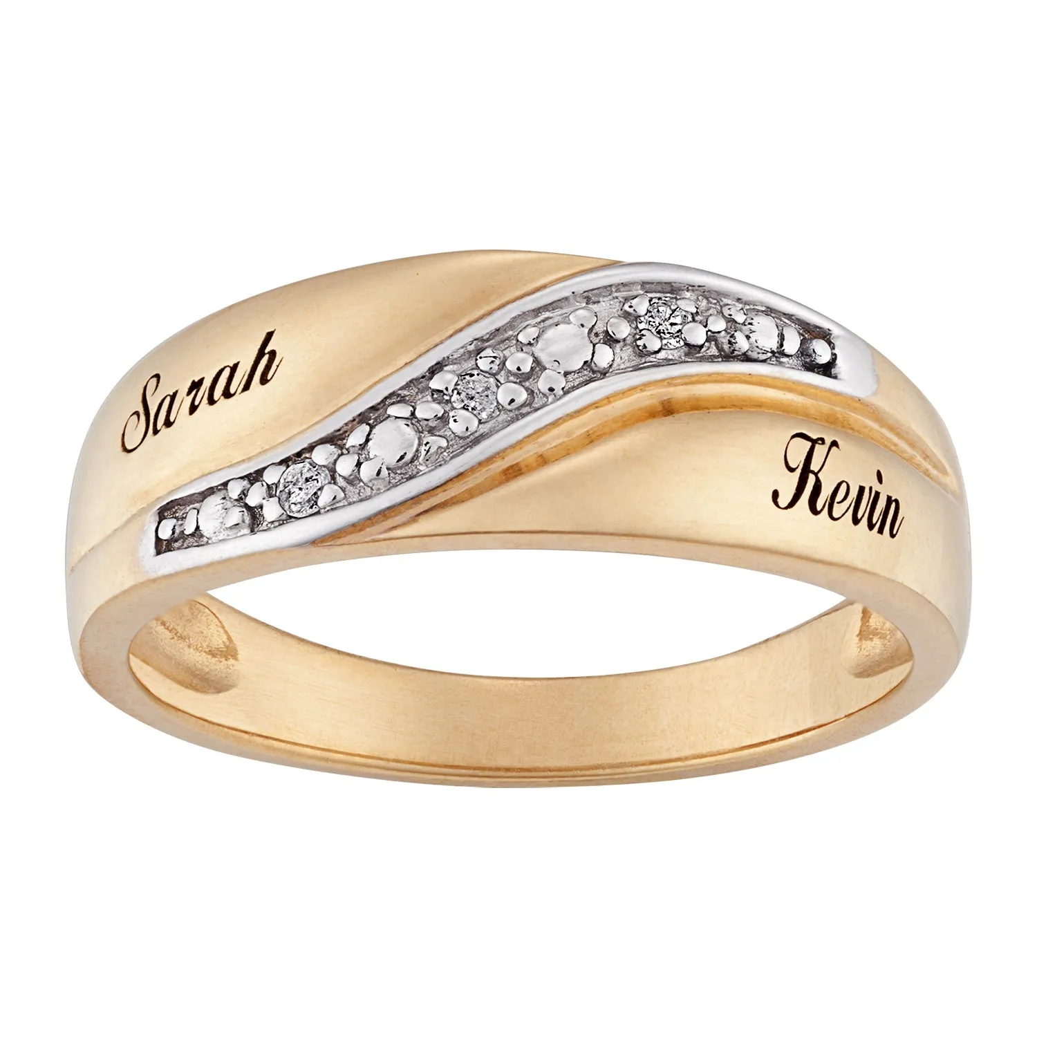 18K Gold Over Sterling Men's Diamond Accent Name Wedding Band sold by Limoges Jewelry