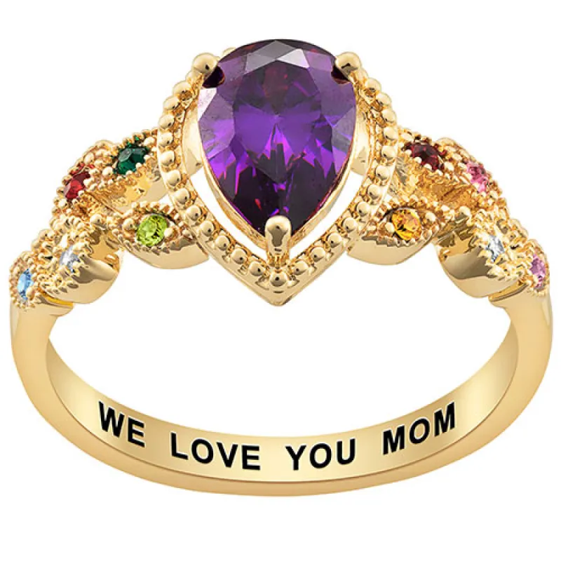 14K Gold over Sterling Mother's Pear Family Birthstone Ring sold by Limoges Jewelry