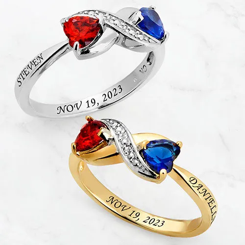 14K Gold Plated Couple's Birthstone Heart Infinity Diamond Accent Ring sold by Limoges Jewelry product image thumbnail 4