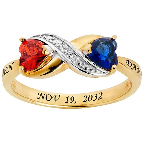 14K Gold Plated Couple's Birthstone Heart Infinity Diamond Accent Ring sold by Limoges Jewelry