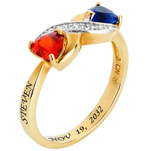 14K Gold Plated Couple's Birthstone Heart Infinity Diamond Accent Ring sold by Limoges Jewelry product image thumbnail 2