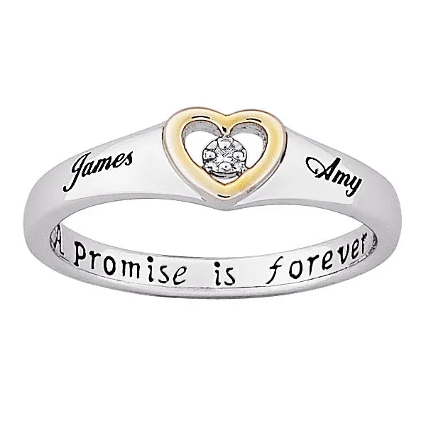 Sterling Silver Couples Name Diamond Heart Promise Ring sold by Limoges Jewelry