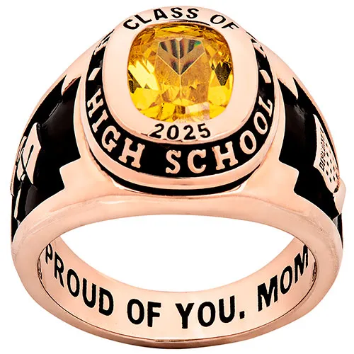 Men's 14K Rose Gold Plated Traditional Cushion Birthstone Class Ring sold by Limoges Jewelry