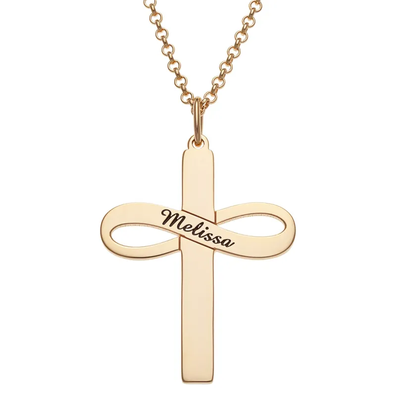 14K Gold over Sterling Personalized Cross with Infinity Necklace sold by Limoges Jewelry