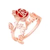 Rose Gold over Sterling Script Name and Birthmonth Enamel Flower Bypass Ring sold by Limoges Jewelry
