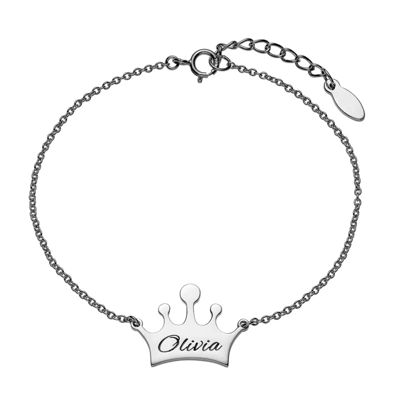 Sterling Silver Engraved Name Crown Bracelet sold by Limoges Jewelry