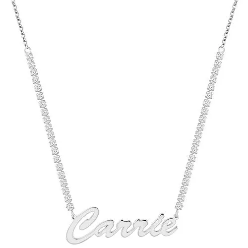 Hollywood Script Name Plaque CZ Chain Necklace sold by Limoges Jewelry product image thumbnail 2