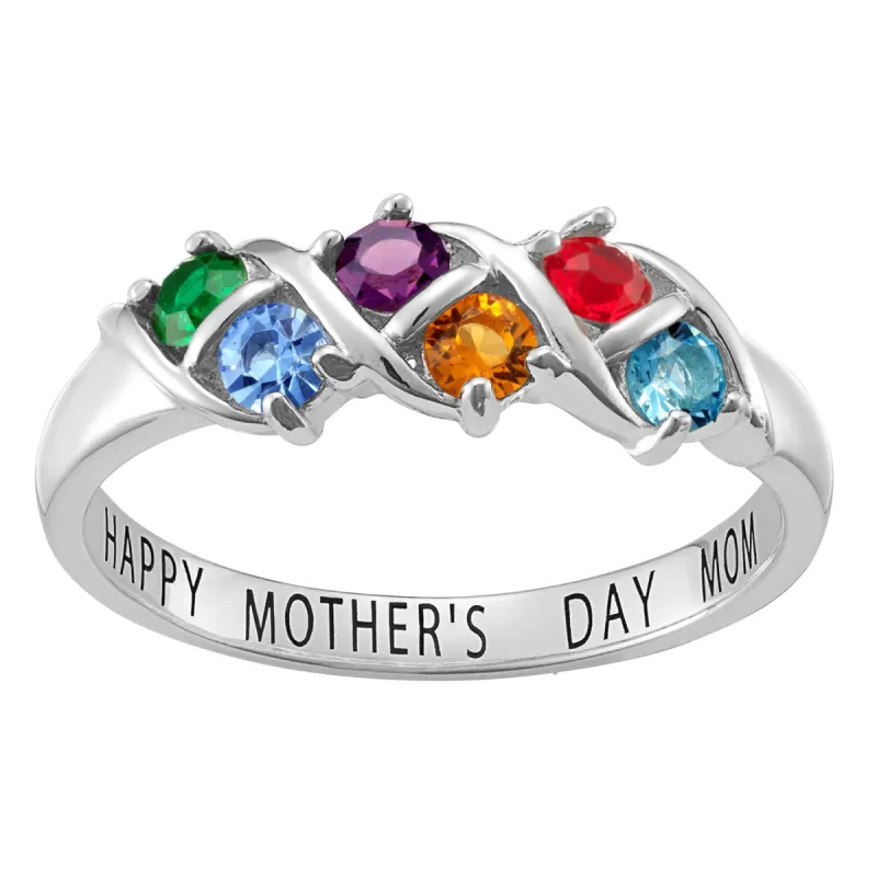 Sterling Silver Round Birthstone Ring - 6 Stones sold by Limoges Jewelry