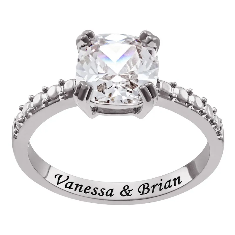 Minimal Silver Plated Cushion Cut Solitaire Engagement Ring sold by Limoges Jewelry