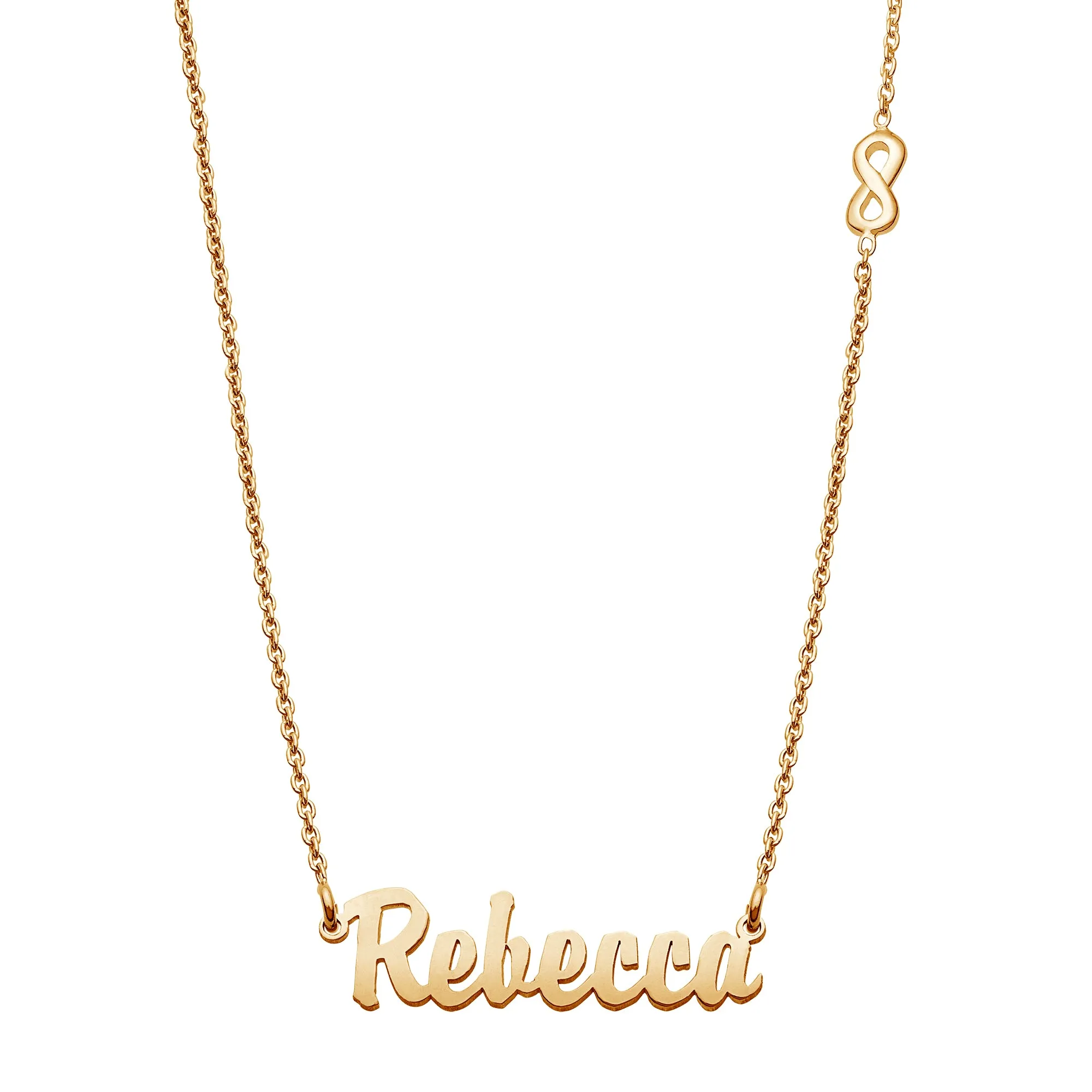 14K Gold over Sterling Mini Name Pendant on 16+2" Infinity Chain Necklace sold by Limoges Jewelry