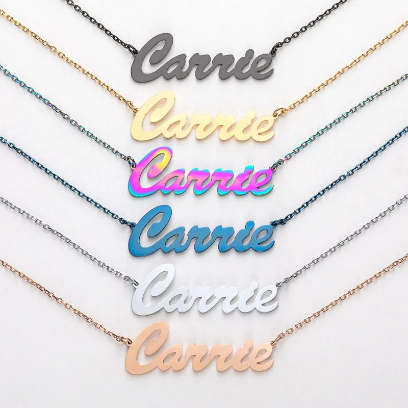 Stainless Steel Hollywood Script Name Necklace sold by Limoges Jewelry