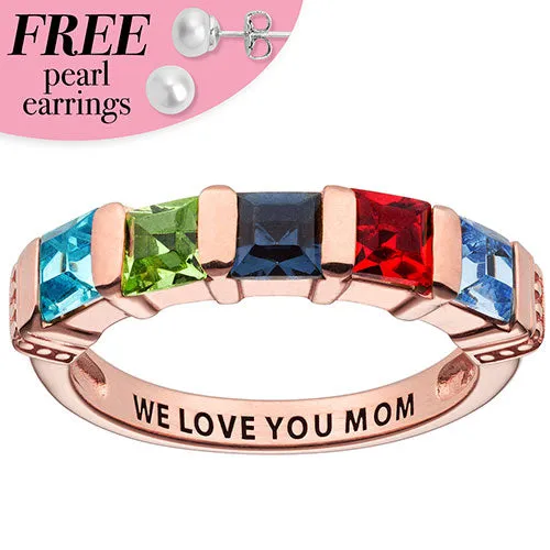 Personalized 14K Rose Gold Plated Square Birthstone Ring - 5 Stones sold by Limoges Jewelry