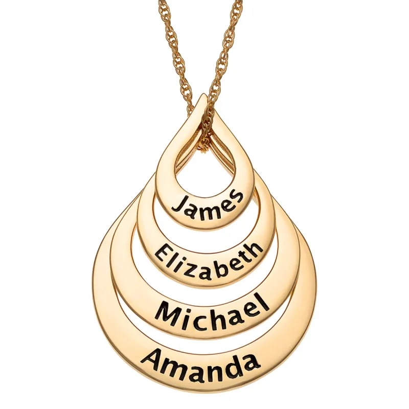 14K Gold over Sterling Nesting Teardrop with Names Necklace - 4 Names sold by Limoges Jewelry