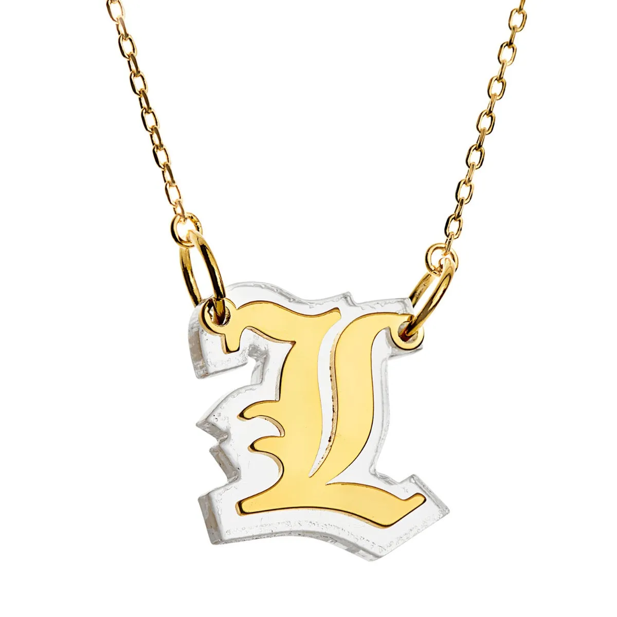 Old English Initial on Translucent Plaque Necklace sold by Limoges Jewelry product image thumbnail 2