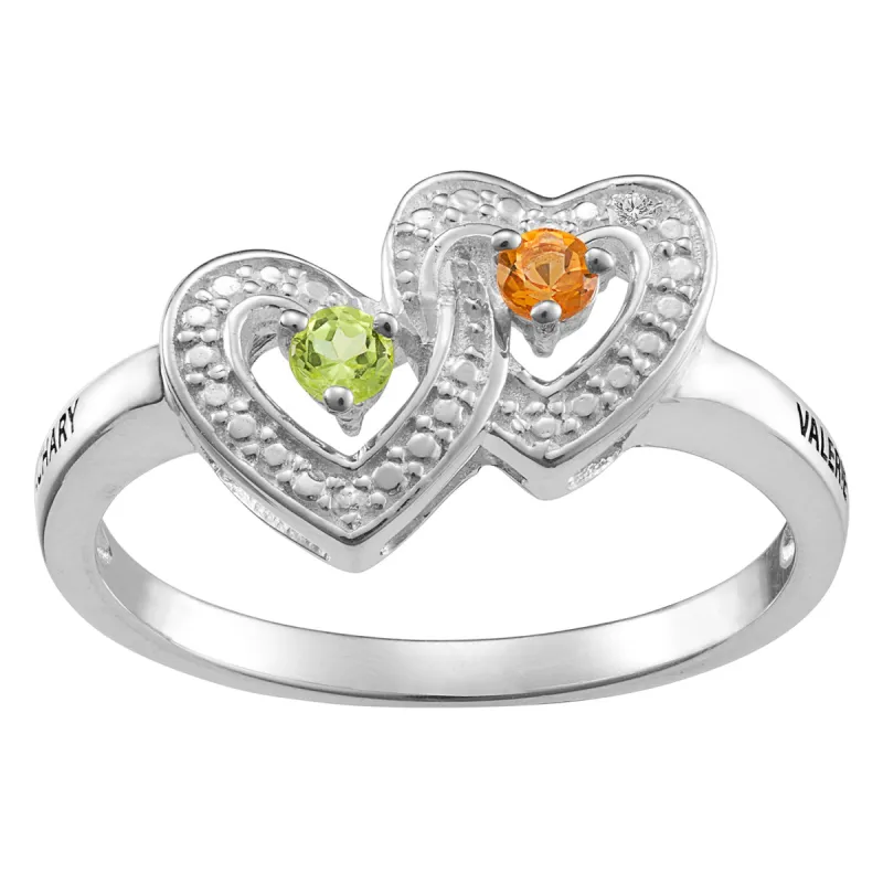 Sterling Silver Couple's Diamond Accent Name & Birthstone Ring sold by Limoges Jewelry