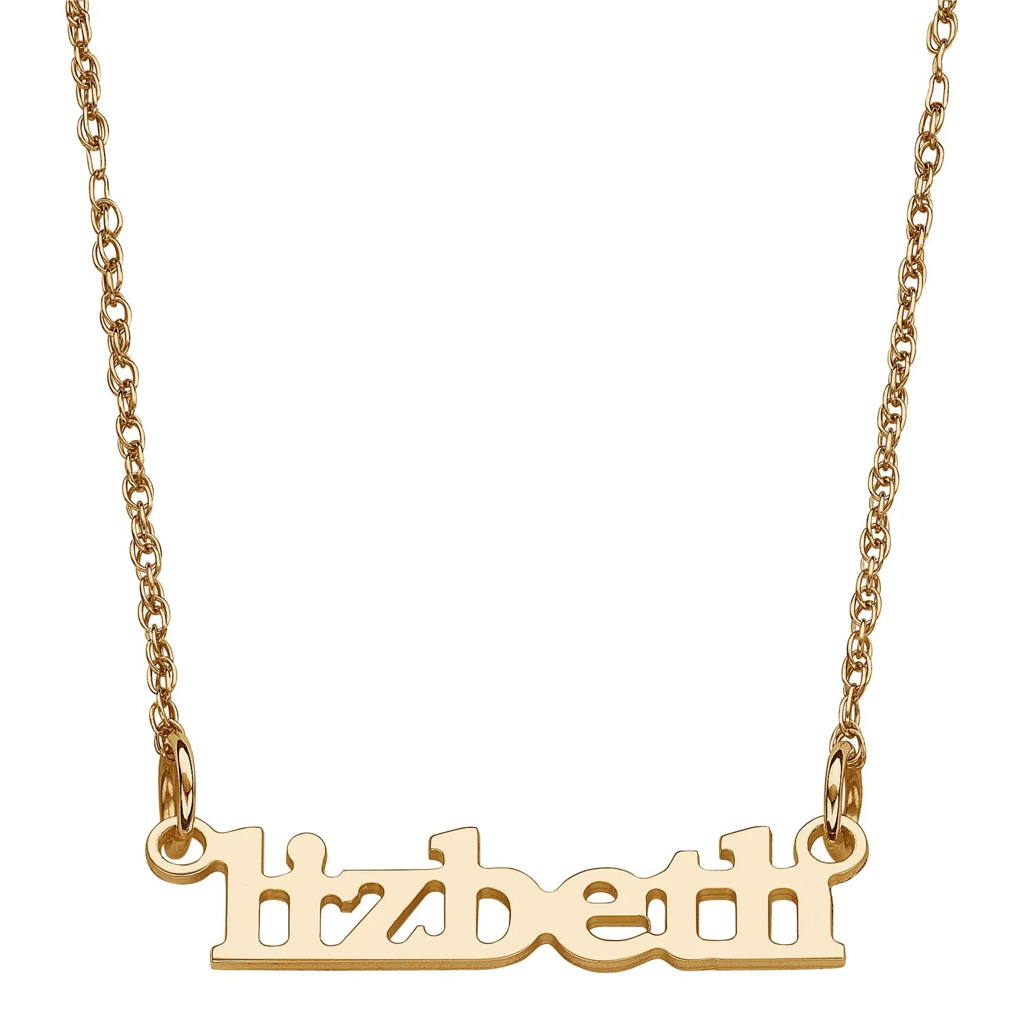 ELIZABETH EDMONDS 14K Gold over Sterling Print Name Necklace sold by Limoges Jewelry