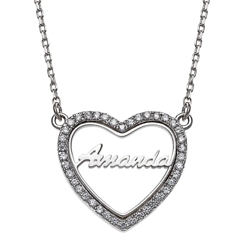 Sterling Silver Open Heart Name with CZ Necklace sold by Limoges Jewelry