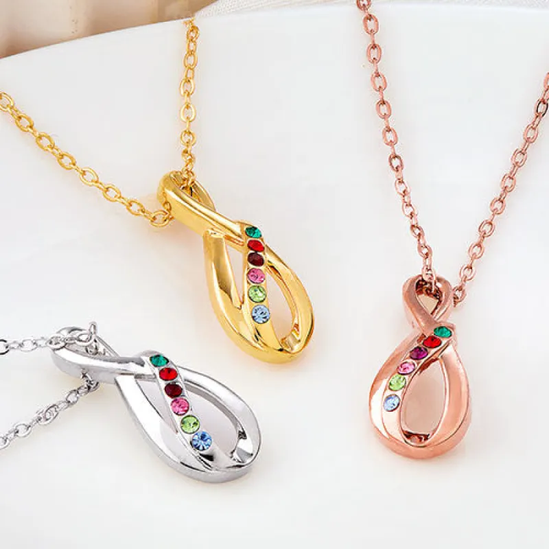 Sterling Silver Family Birthstone Swirl Infinity Necklace sold by Limoges Jewelry