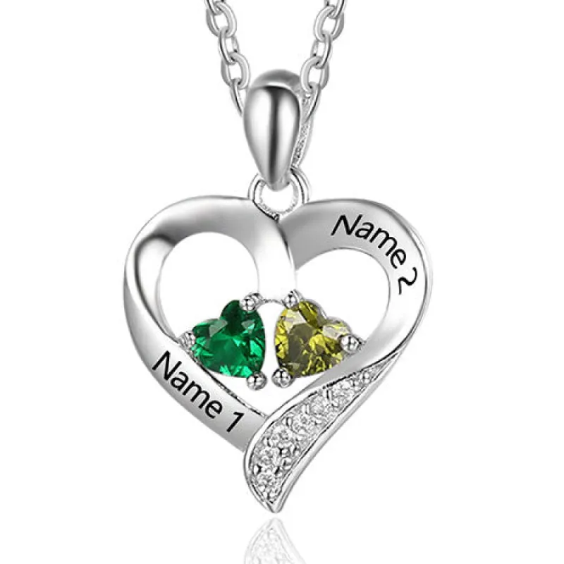 Sterling Silver Double Heart Birthstone with CZ Necklace sold by Limoges Jewelry