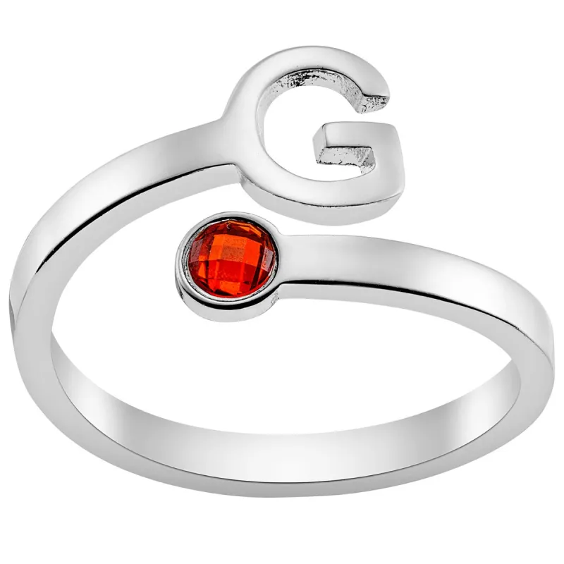 Silver Plated Initial and Birthstone Bypass Ring sold by Limoges Jewelry