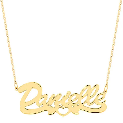 10K Yellow Gold Script Name Necklace with Open Heart Tail sold by Limoges Jewelry