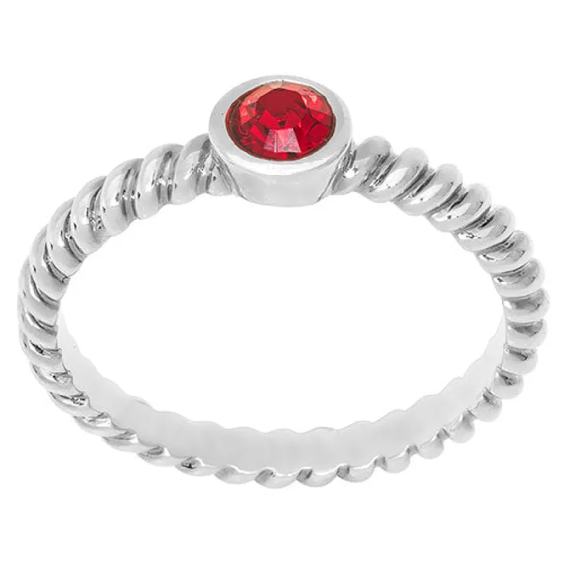 Silver Plated Birthstone with Roped Band Ring sold by Limoges Jewelry