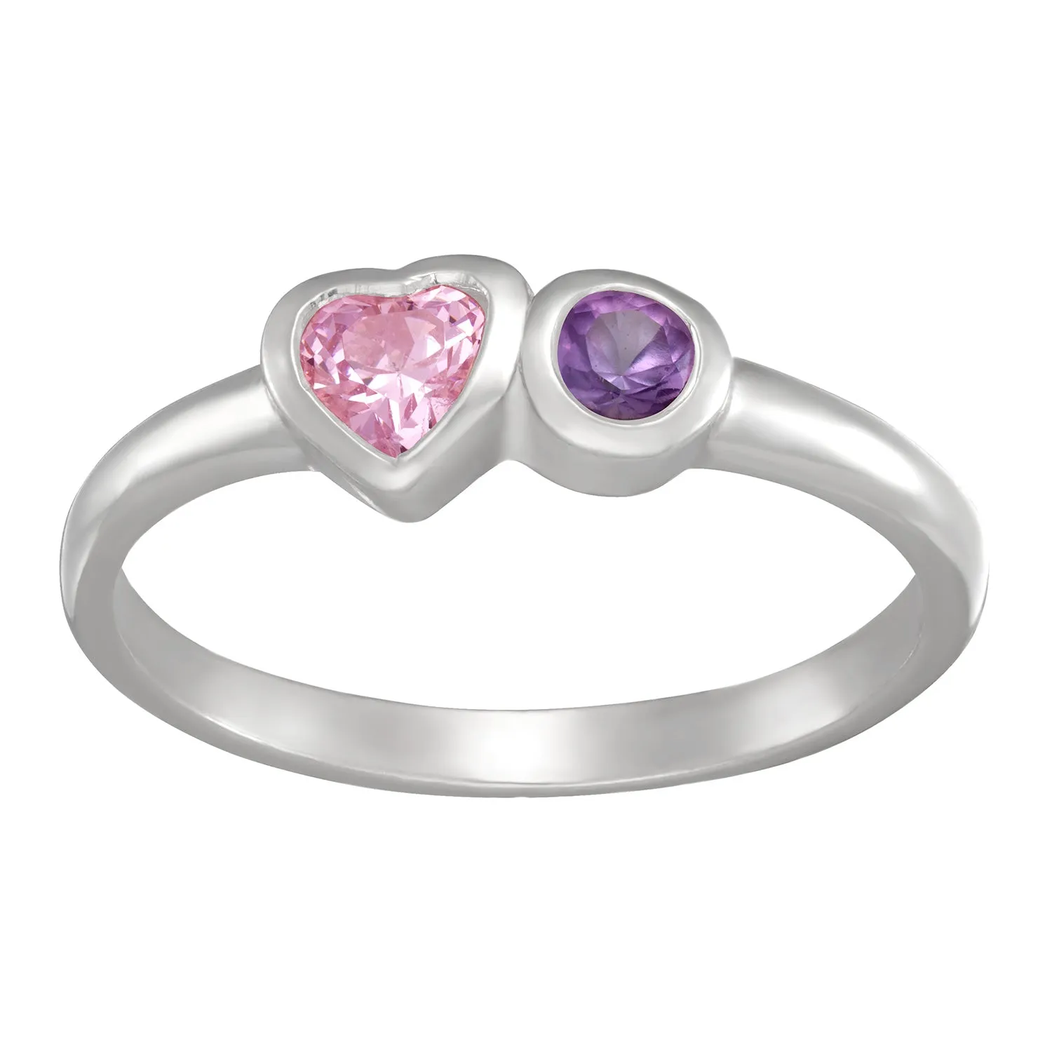 Sterling Silver Heart and Round Birthstone Ring - 2 Stones sold by Limoges Jewelry