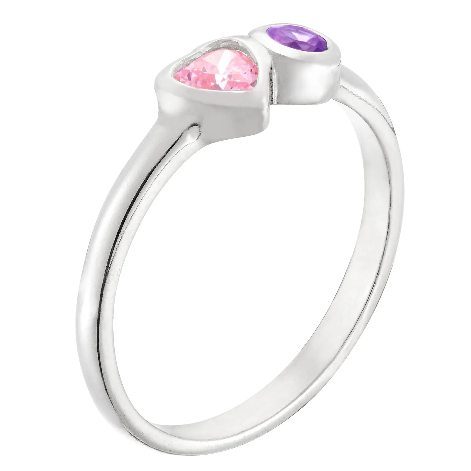 Sterling Silver Heart and Round Birthstone Ring - 2 Stones sold by Limoges Jewelry product image thumbnail 2