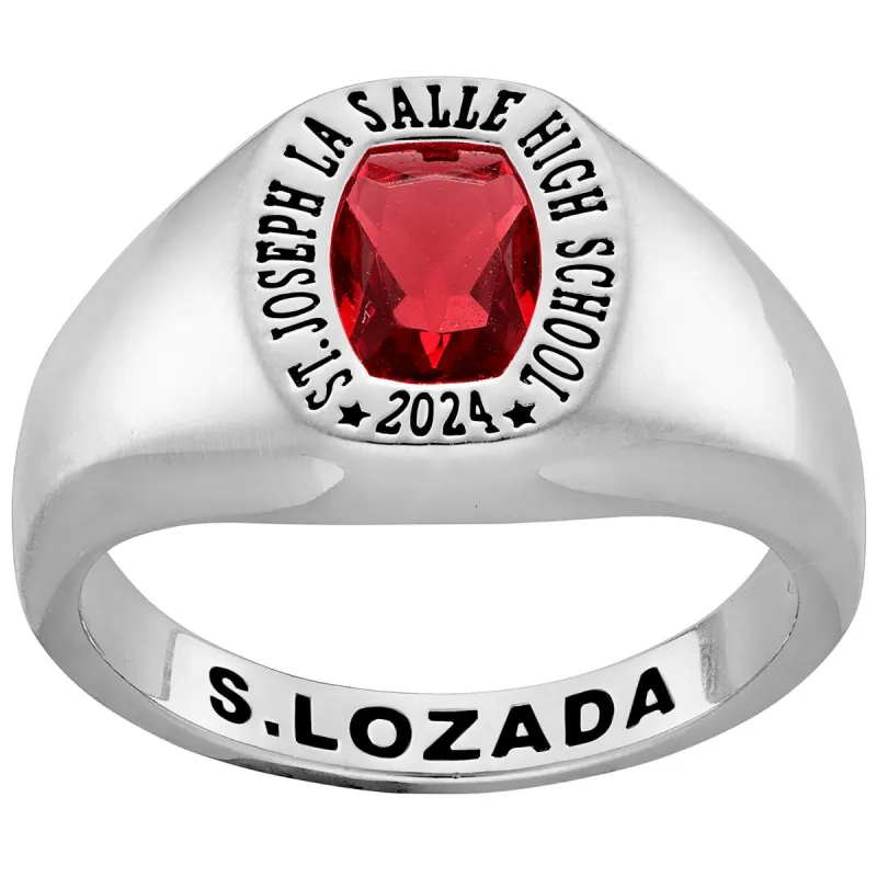 Ladies' Platinum Plated Minimal Birthstone Signet Class Ring sold by Limoges Jewelry