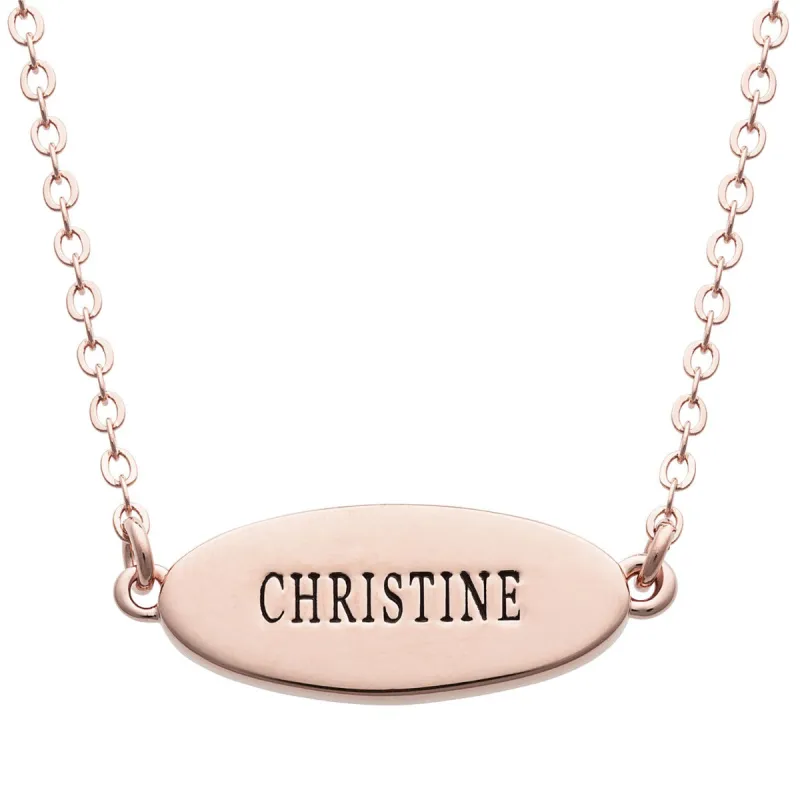 14K Rose Gold Plated Engraved Name Oval Plaque Necklace sold by Limoges Jewelry