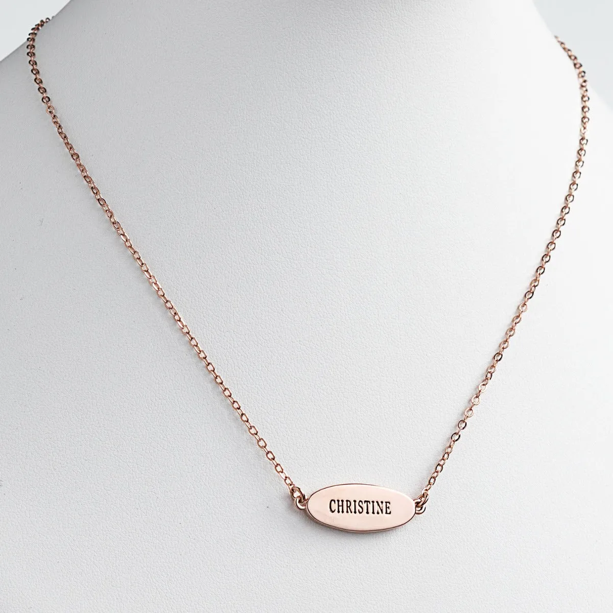 14K Rose Gold Plated Engraved Name Oval Plaque Necklace sold by Limoges Jewelry product image thumbnail 2