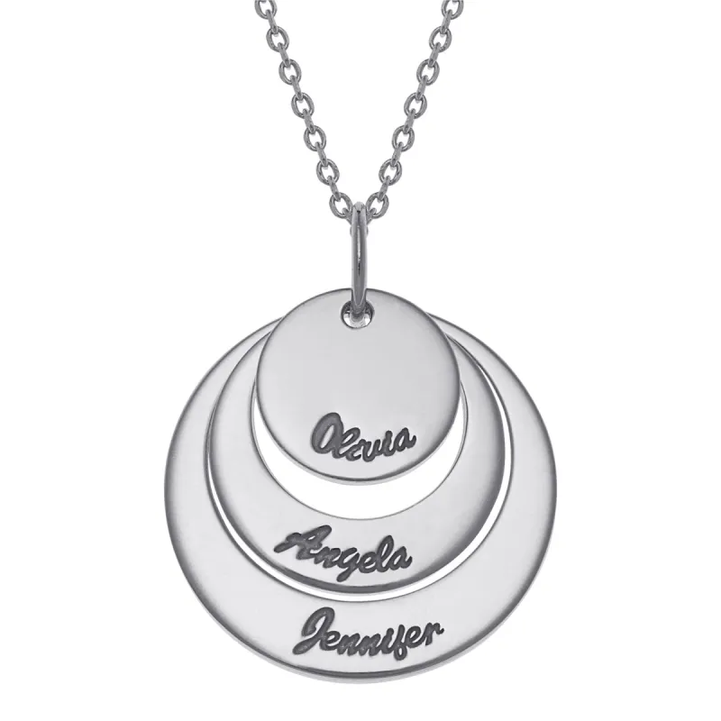 Sterling Silver Nesting Circles with Names Necklace sold by Limoges Jewelry