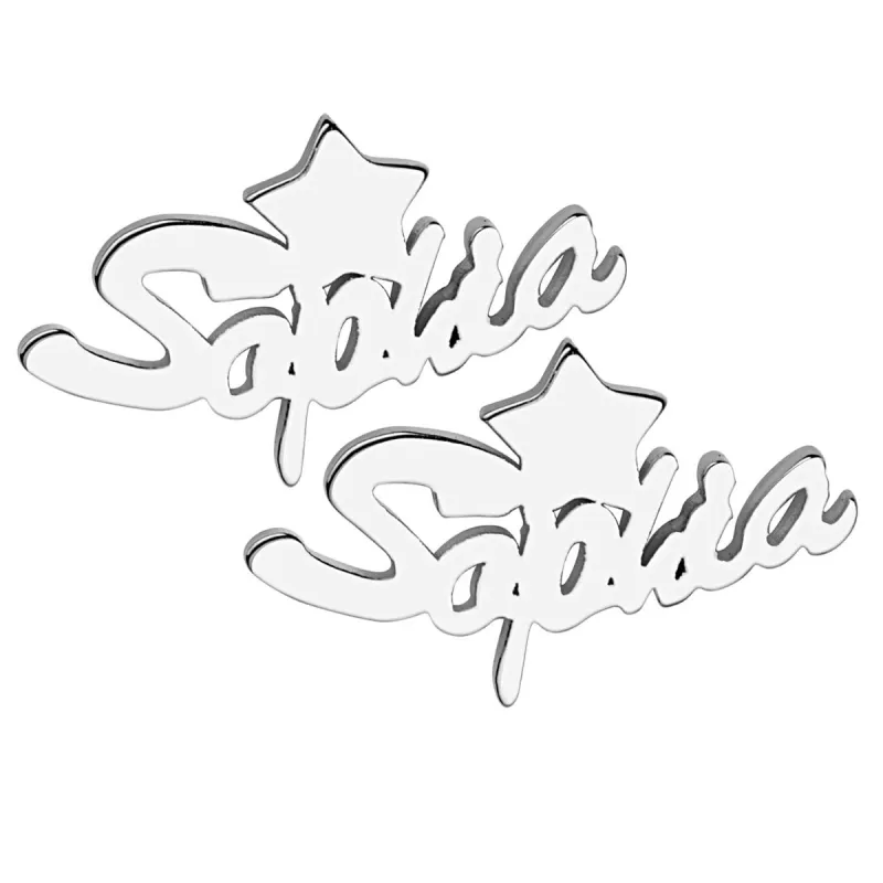 Silver Plated Script Name with Star Crawler Earrings sold by Limoges Jewelry
