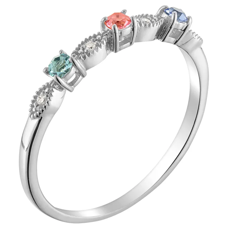 Sterling Silver Vintage Birthstone with Diamond Accent Ring sold by Limoges Jewelry